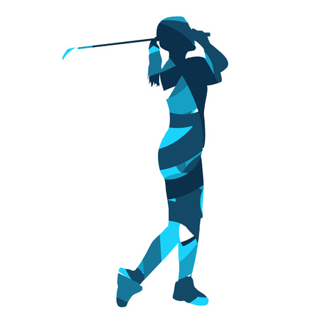 Golf woman silhouette. Blue abstract golferのイラスト素材
