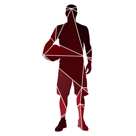 Basketball player standig with ball. Red silhouetteのイラスト素材