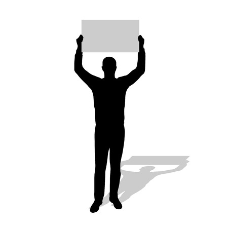 Man stands with sign above his head, vector silhouette protester manのイラスト素材