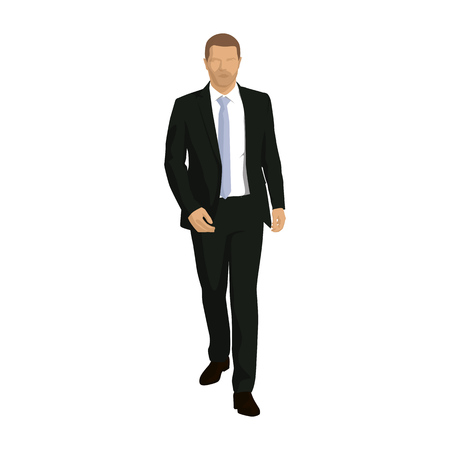 Businessman goes ahead. Vector illustration. Man in suit going forwardのイラスト素材