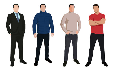 Set of business man characters in various clothing in a flat design illustrationsのイラスト素材