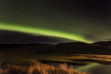 Northern lights, aurora borealis, Skogar, Icelandの写真素材