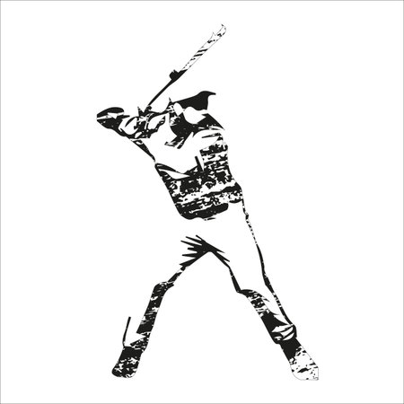 Scratched baseball player vector silhouette, batter standing and waiting for ball