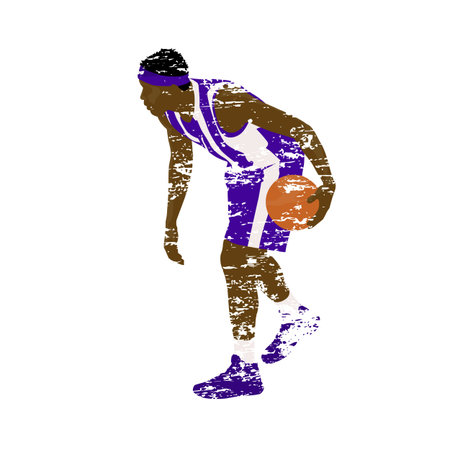 Scratched basketball player with ball, grungy vector illustrationのイラスト素材