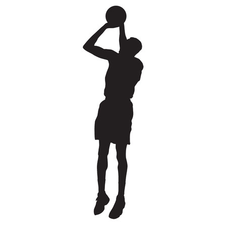 Basketball player jumping and shooting. Vector silhouetteのイラスト素材