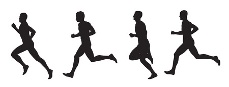 Running men, set of vector silhouettesのイラスト素材