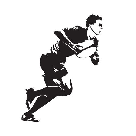 Rugby player running with ball, abstract vector silhouetteのイラスト素材