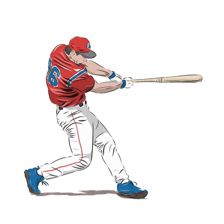 Baseball player in red jersey, isolated vector illustrationのイラスト素材