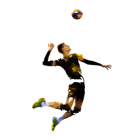 Polygonal volleyball player serving ball, geometric vector illustrationのイラスト素材