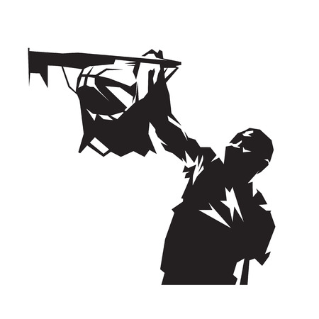 Basketball player dunking ball, isolated vector silhouetteのイラスト素材