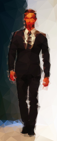 Business man in suit walking, front view. Polygonal vector illustration.のイラスト素材