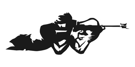 Biathlon, shooting in the lying. Abstract vector silhouetteのイラスト素材