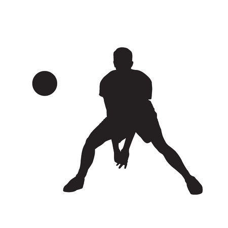 Volleyball player with ball, isolated vector silhouette. Front viewのイラスト素材