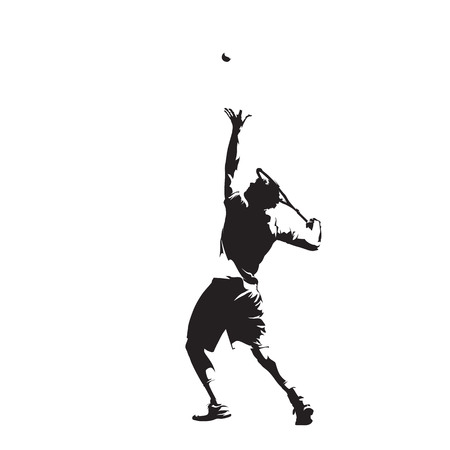 Tennis player serving ball, isolated vector silhouette, ink drawing. Individual summer sport. Active peopleのイラスト素材
