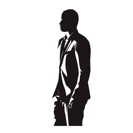 Business man in suit, side view, abstract comics ink drawing, isolated vector silhouette. Peopleのイラスト素材