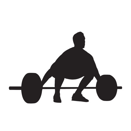 Weightlifter with big barbell, isolated vector silhouetteのイラスト素材