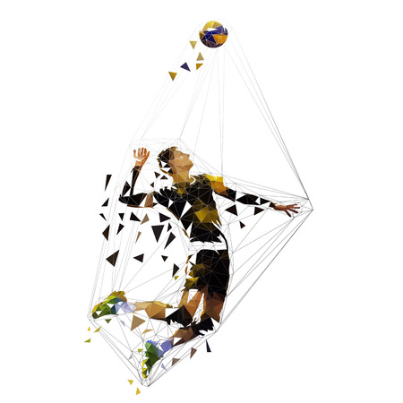 Volleyball player serving ball, polygonal vector illustrationのイラスト素材