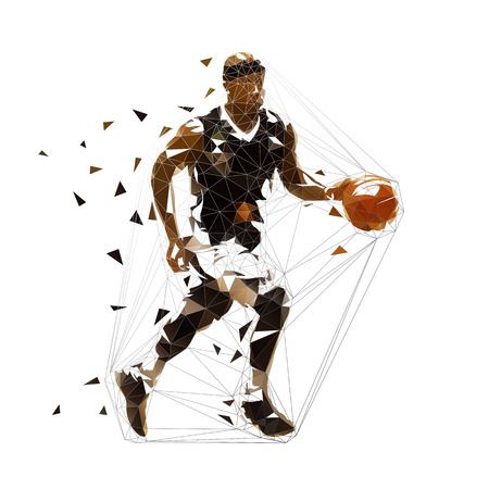 Basketball player running with ball, low polygonal vector illustration. Geometric team sport ahtletteのイラスト素材