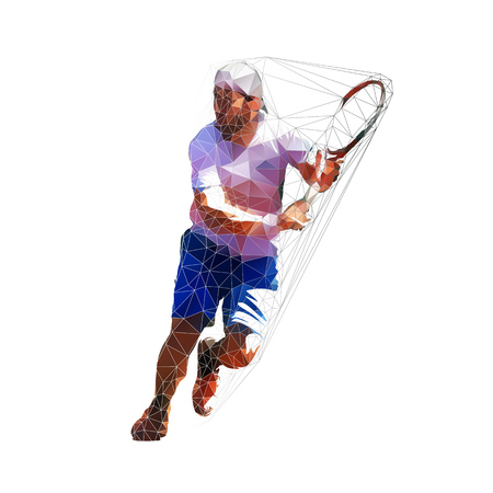 Tennis player running, isolated low polygonal vector illustrationのイラスト素材
