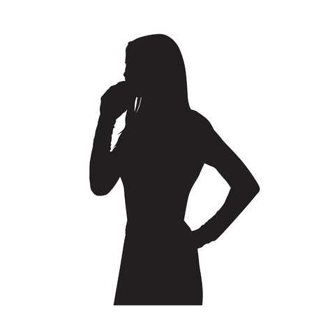 Business woman calling on cell phone, isolated vector silhouetteのイラスト素材