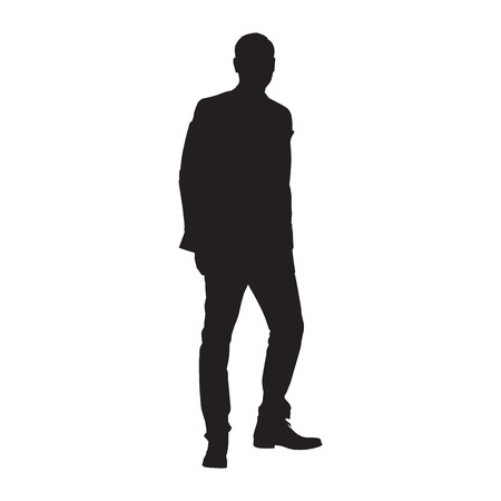 Businessman walking in suit, isolated vector silhouette, front viewのイラスト素材