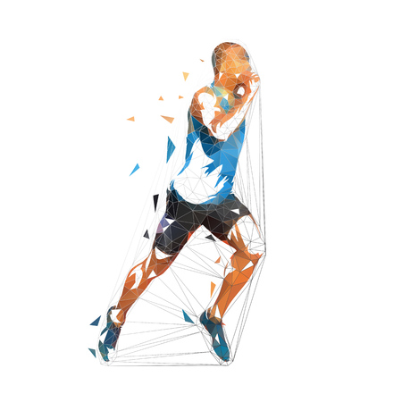 Running man, low polygonal vector illustration. Geometric runner, side view, athleticsのイラスト素材