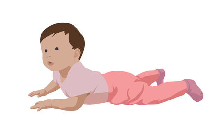 Toddler, little baby girl lying in pink clothes, isolated vector illustration. Flat designのイラスト素材