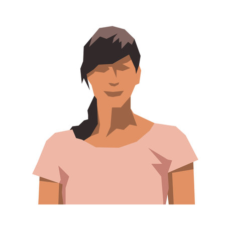 Young woman avatar, geometric flat design face, isolated vector illustration