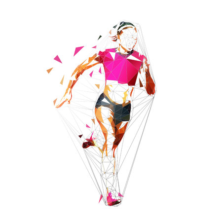 Running woman, low polygonal geometric isolated vector illustration. Runのイラスト素材