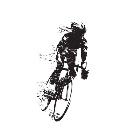 Cycling, road cyclist rides bike, front view isolated vector silhouetteのイラスト素材