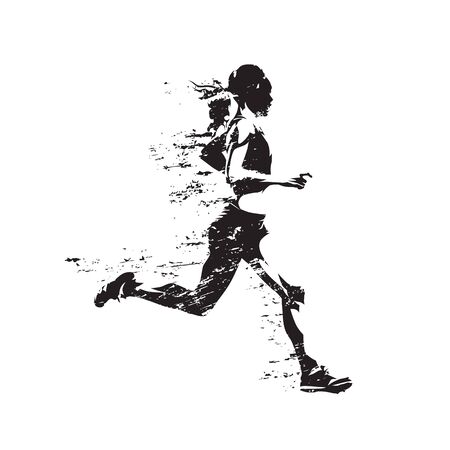 Running woman, abstract isolated vector silhouetteのイラスト素材