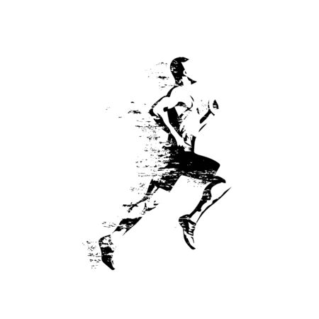 Running man, isolated vector silhouette, grungy style. Runのイラスト素材