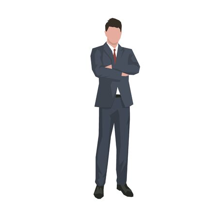 Businessman standing with folded arms in dark suit, flat design geometric isolated vector illustration.のイラスト素材
