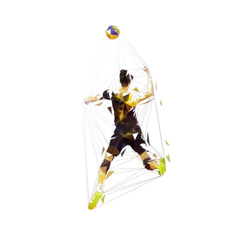 Volleyball player smashes the ball, isolated vector low polygonal illustrationのイラスト素材