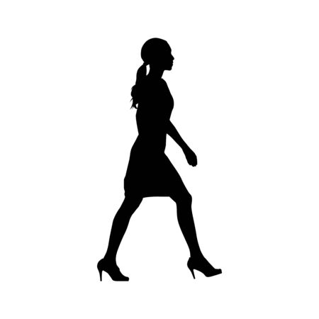 Woman walking, side view. Isolated vector silhouette. Young businesswoman in formal clothingのイラスト素材