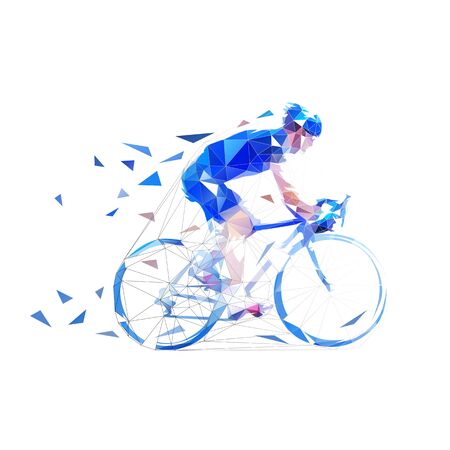 Cyclist. Road cycling low poly illustration. Side view, isolated vector geometric drawingのイラスト素材