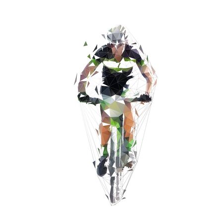 Mountain biking, isolated low polygonal vector illustration. Cycling, geometric bikerのイラスト素材