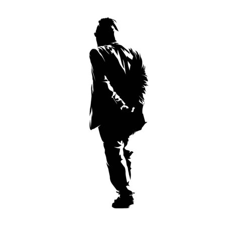 Senior man walking away, isolated vector silhouette. Ink drawingのイラスト素材