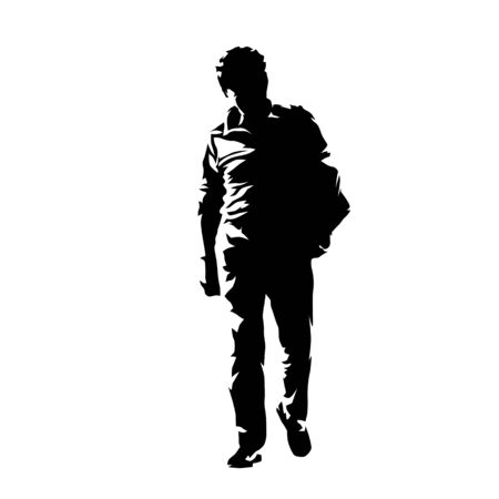 Old man walking with bag, front view. Isolated vector silhouette. Senior, ink drawingのイラスト素材