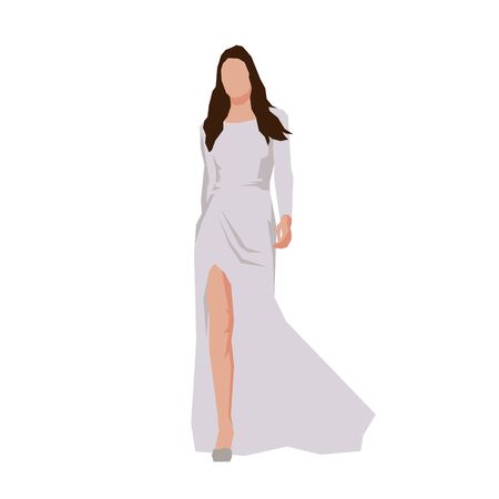 Woman walking in silver night dress, flat design geometric vector illustrationのイラスト素材