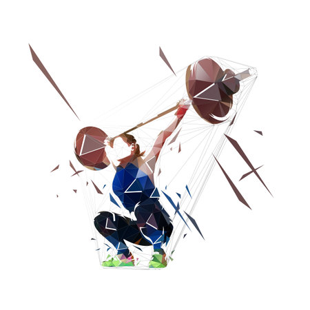 Weightlifter woman, low polygonal abstract isolated vector illustration. Geometric strong people. Trianglesのイラスト素材