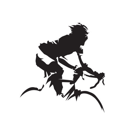 Cycling, road cyclist side view. Isolated vector silhouette. Biking logoのイラスト素材