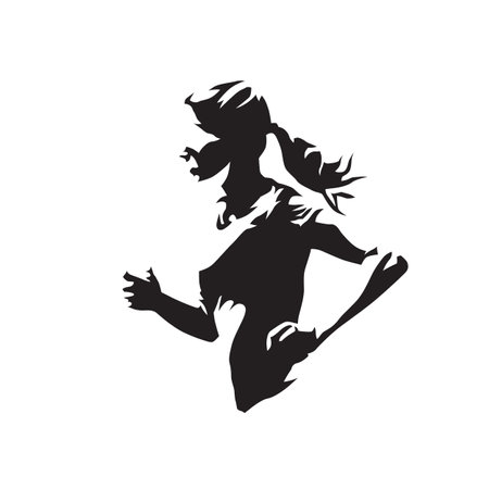 Running woman, abstract isolated vector silhouette. Run logoのイラスト素材