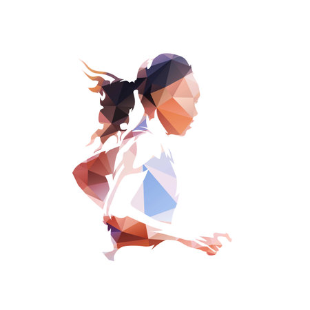 Running woman, low polzgonal abstract isolated vector illustration. Run, geometric logo from trianglesのイラスト素材