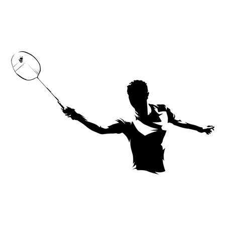 Badminton player, isolated vector silhouette, ink drawingのイラスト素材
