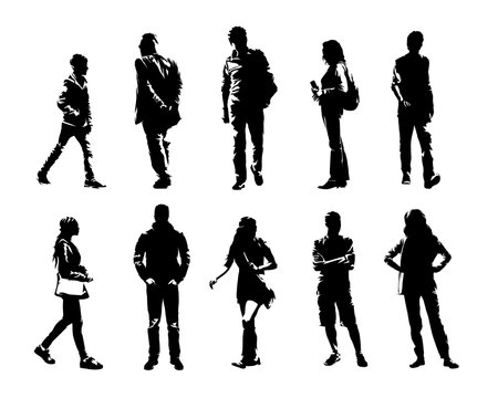 Group of different people. Young child, adult, senior. Men and women. Silhouettes of people in different posesのイラスト素材
