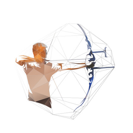 Archery, archer athlete shooting arrow, isolated low polygonal vector illustrationのイラスト素材