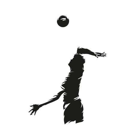 Volleyball player, abstract isolated vector silhouette. Volleyball logo, ink drawing. Beach volleyballのイラスト素材