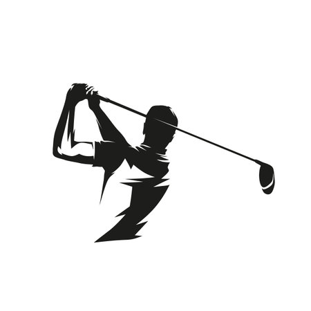 Golf player logo, abstract isolated vector silhouette. Golfer with driverのイラスト素材