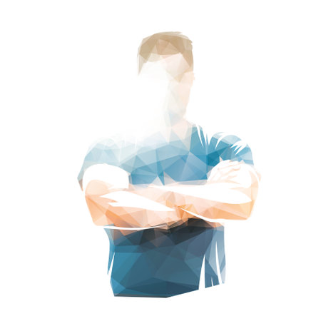 Low poly silhouette of a man with arms crossed. Vector illustration.の写真素材